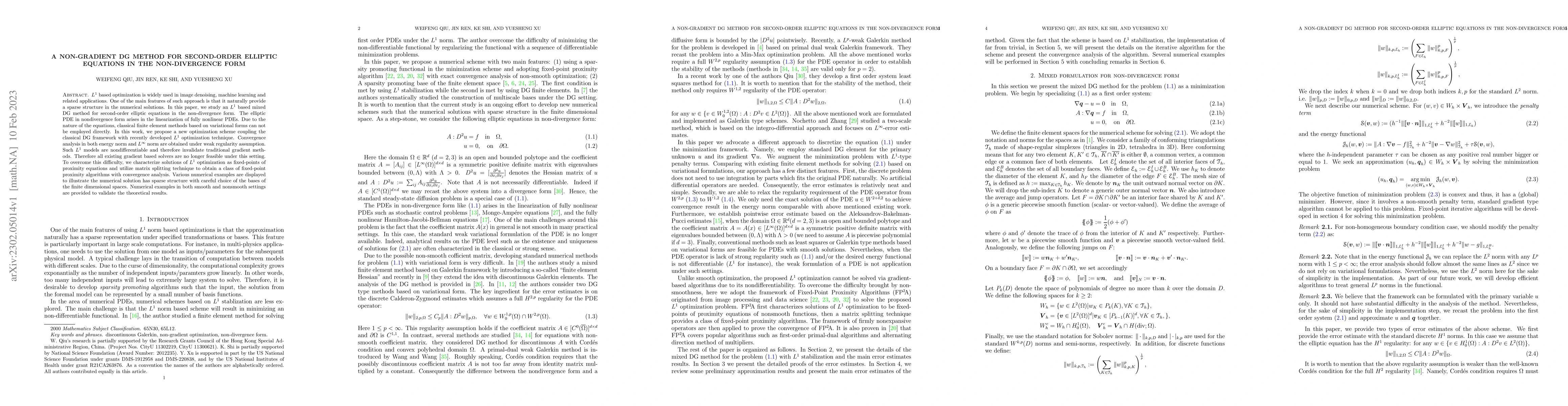 Thumbnail for A Non-gradient DG method for second-order Elliptic Equations in the
  Non-divergence Form