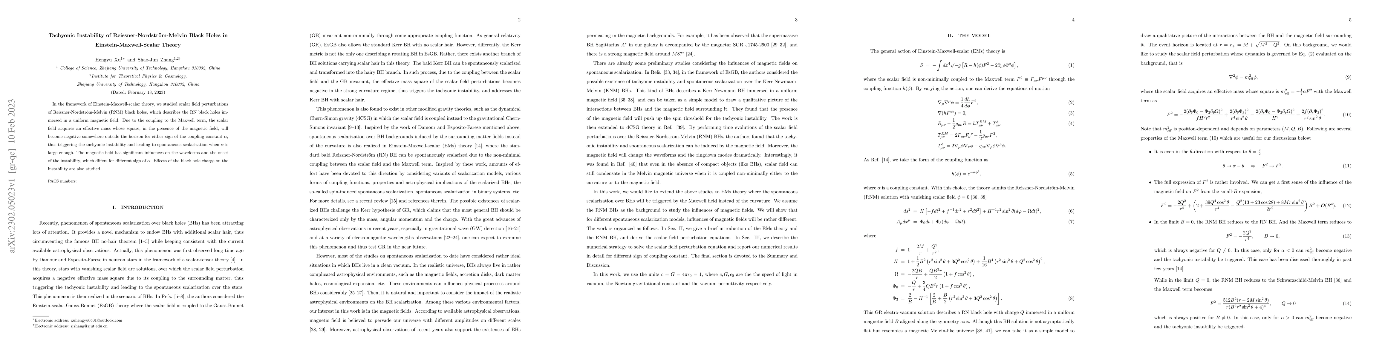 Thumbnail for Tachyonic Instability of Reissner-Nordstr\"{o}m-Melvin Black Holes in
  Einstein-Maxwell-Scalar Theory