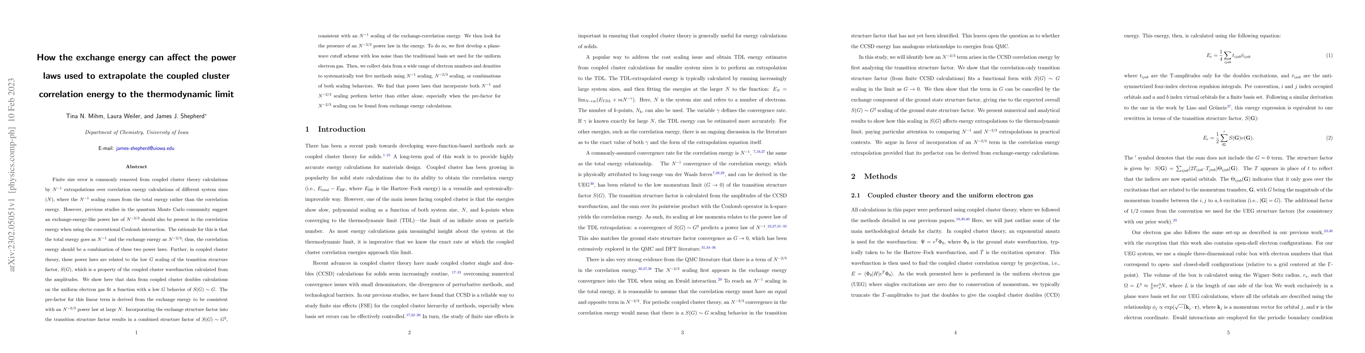Thumbnail for How the exchange energy can affect the power laws used to extrapolate
  the coupled cluster correlation energy to the thermodynamic limit