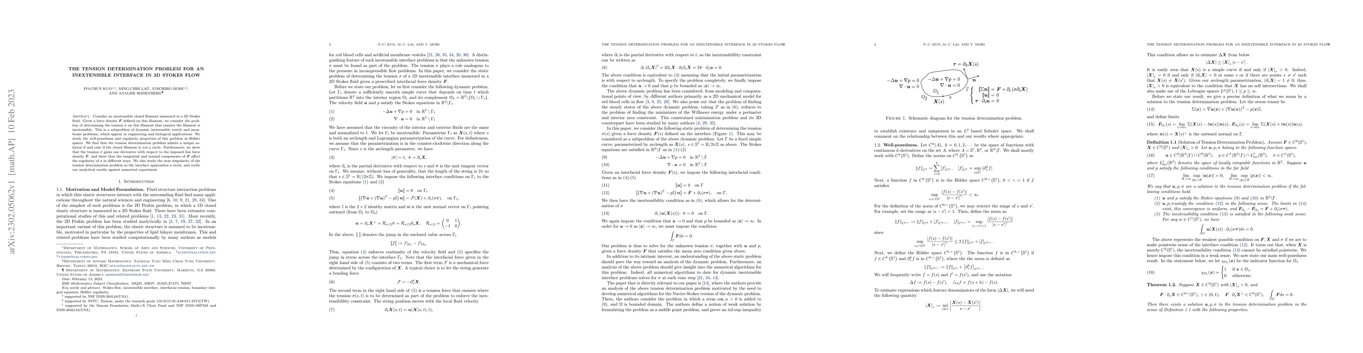 Thumbnail for The Tension Determination Problem for an Inextensible Interface in 2D
  Stokes Flow