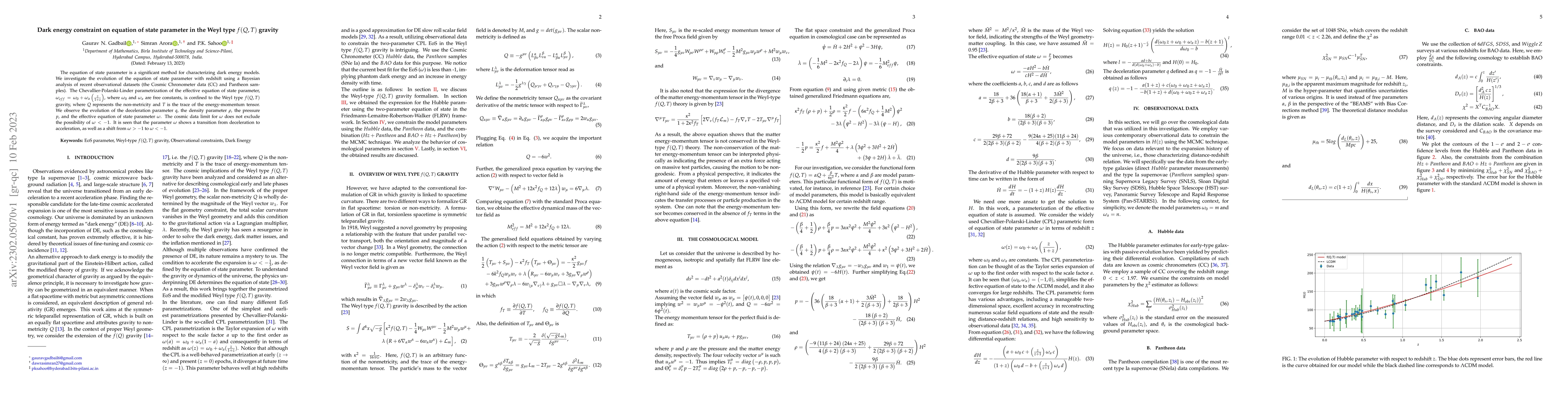 Thumbnail for Dark energy constraint on equation of state parameter in the Weyl type
  $f(Q,T)$ gravity