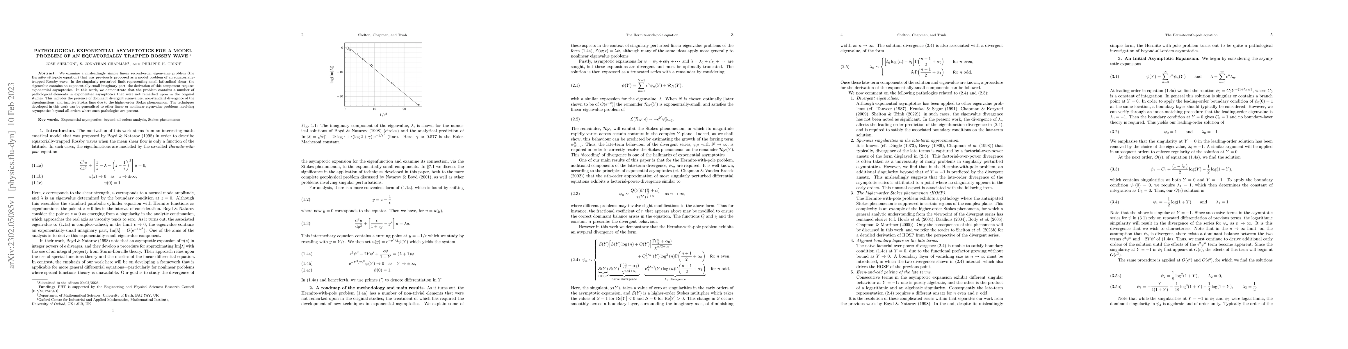Thumbnail for Pathological exponential asymptotics for a model problem of an
  equatorially trapped Rossby wave