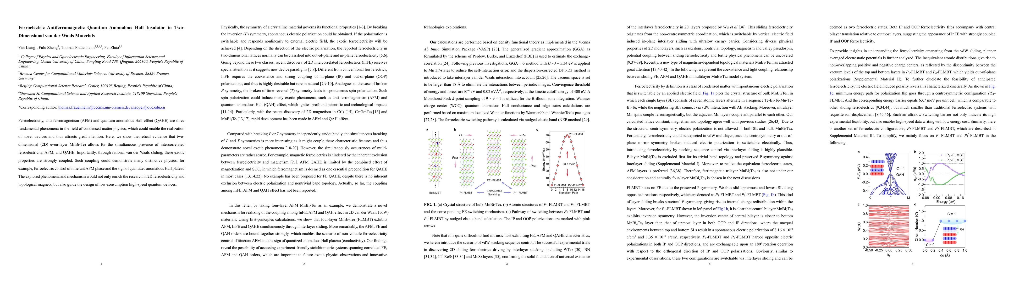 Thumbnail for Ferroelectric Antiferromagnetic Quantum Anomalous Hall Insulator in
  TwoDimensional van der Waals Materials