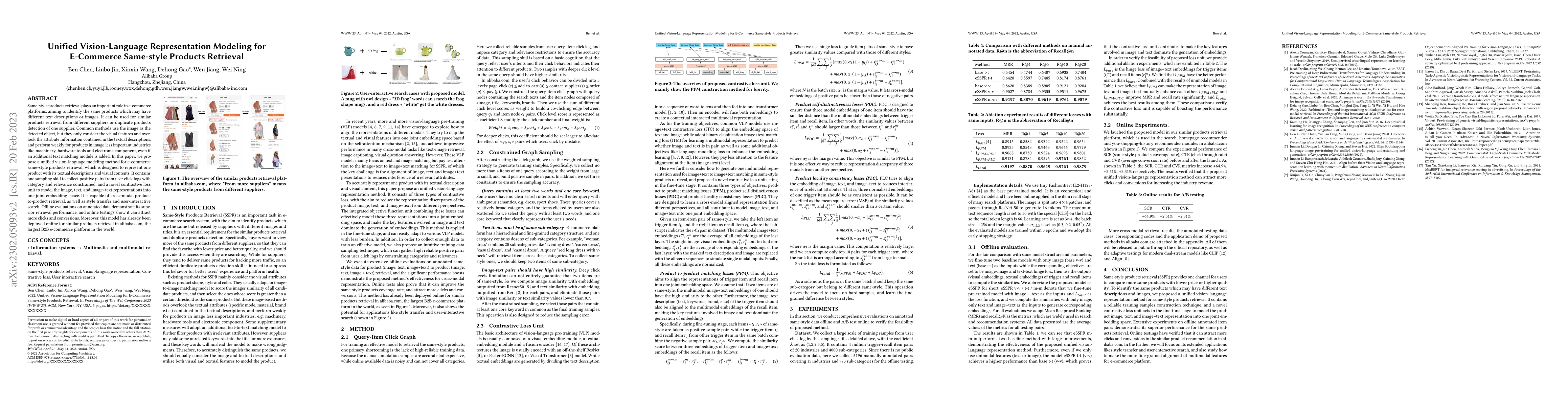Thumbnail for Unified Vision-Language Representation Modeling for E-Commerce
  Same-Style Products Retrieval