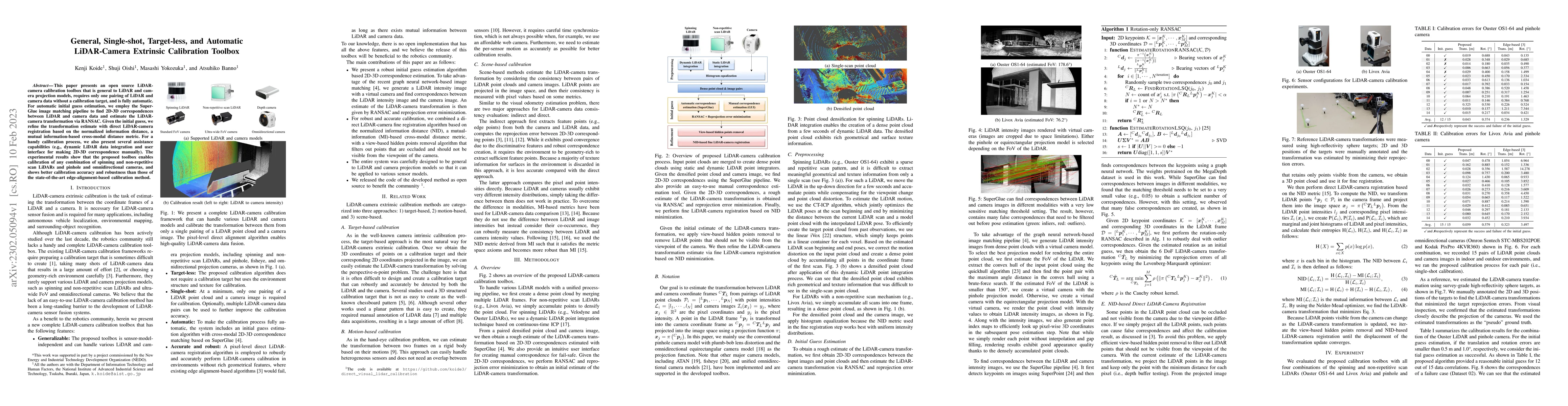Thumbnail for General, Single-shot, Target-less, and Automatic LiDAR-Camera Extrinsic
  Calibration Toolbox