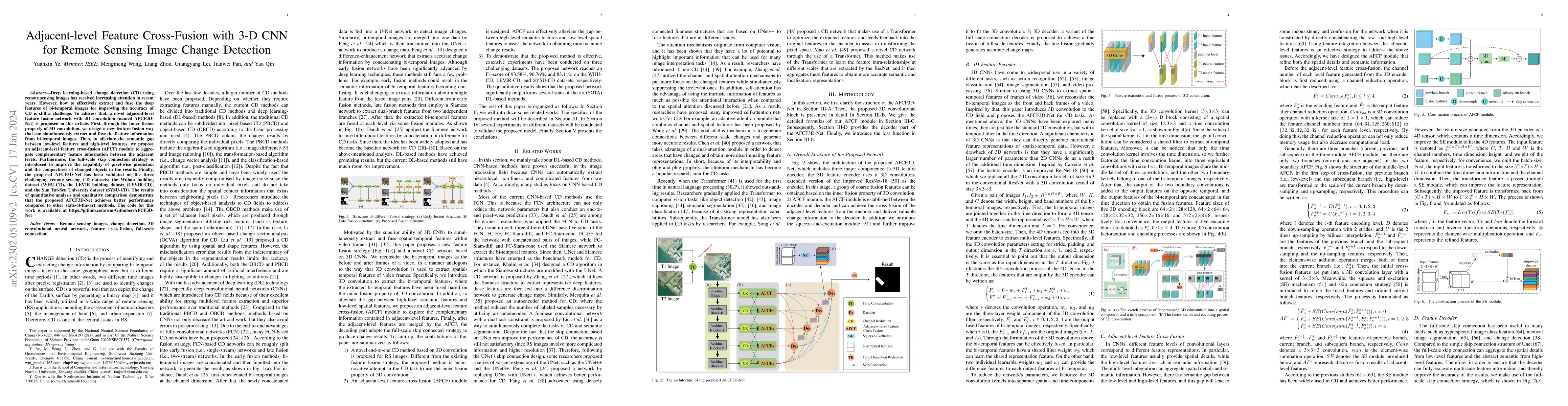 Thumbnail for Adjacent-Level Feature Cross-Fusion With 3-D CNN for Remote Sensing
  Image Change Detection