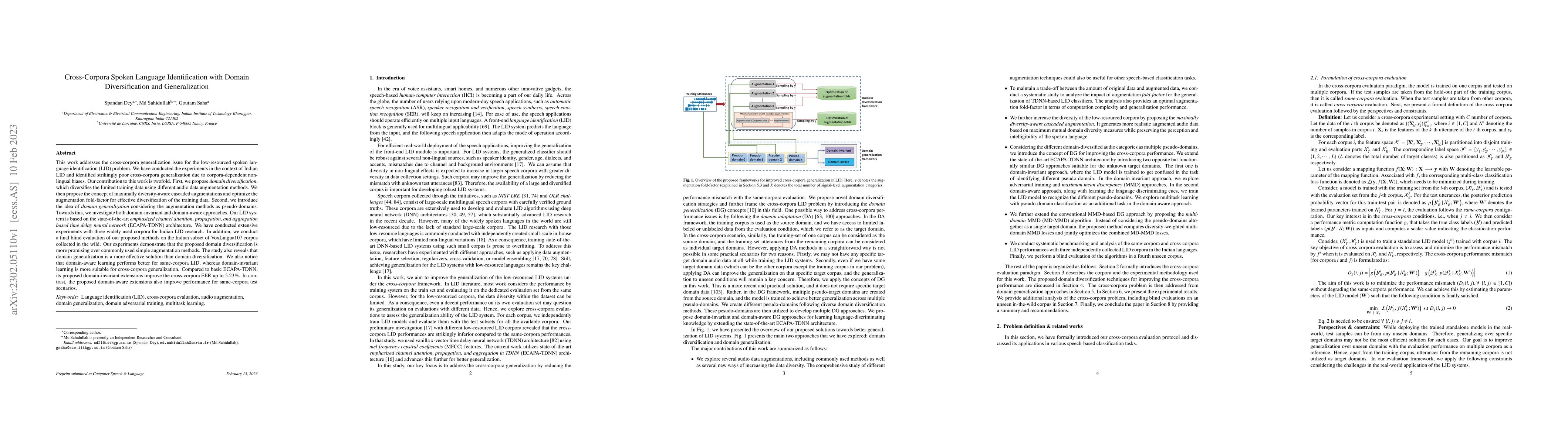 Thumbnail for Cross-Corpora Spoken Language Identification with Domain Diversification
  and Generalization