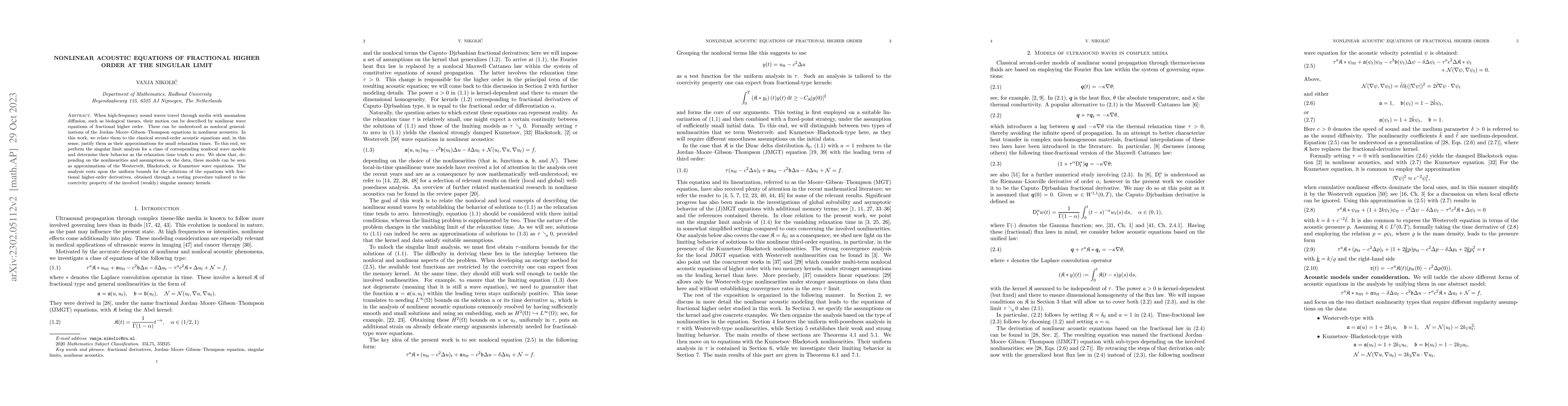 Thumbnail for Nonlinear acoustic equations of fractional higher order at the singular
  limit