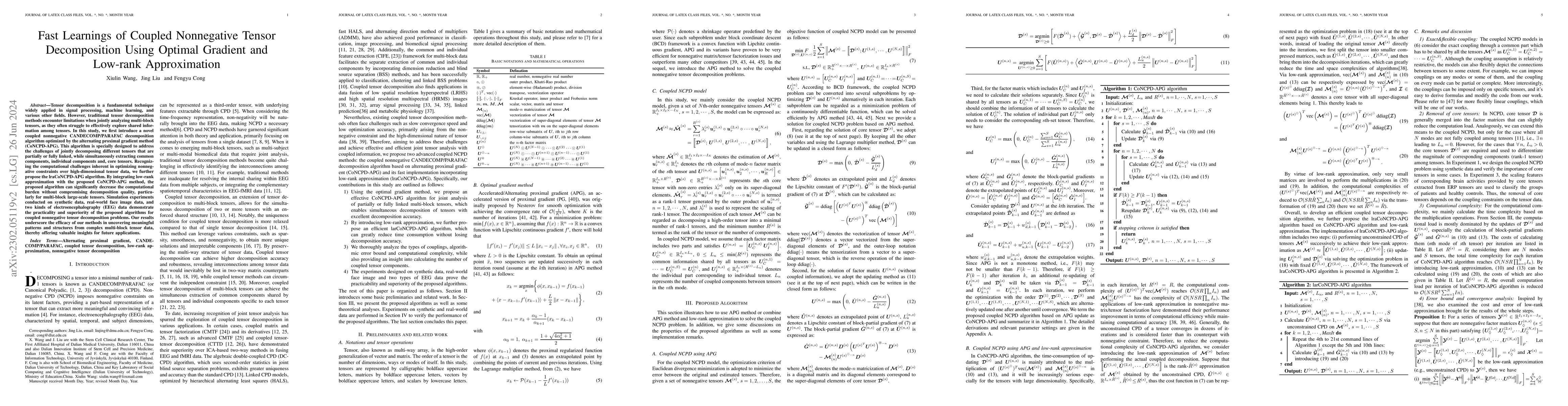 Thumbnail for Fast Learnings of Coupled Nonnegative Tensor Decomposition Using Optimal
  Gradient and Low-rank Approximation
