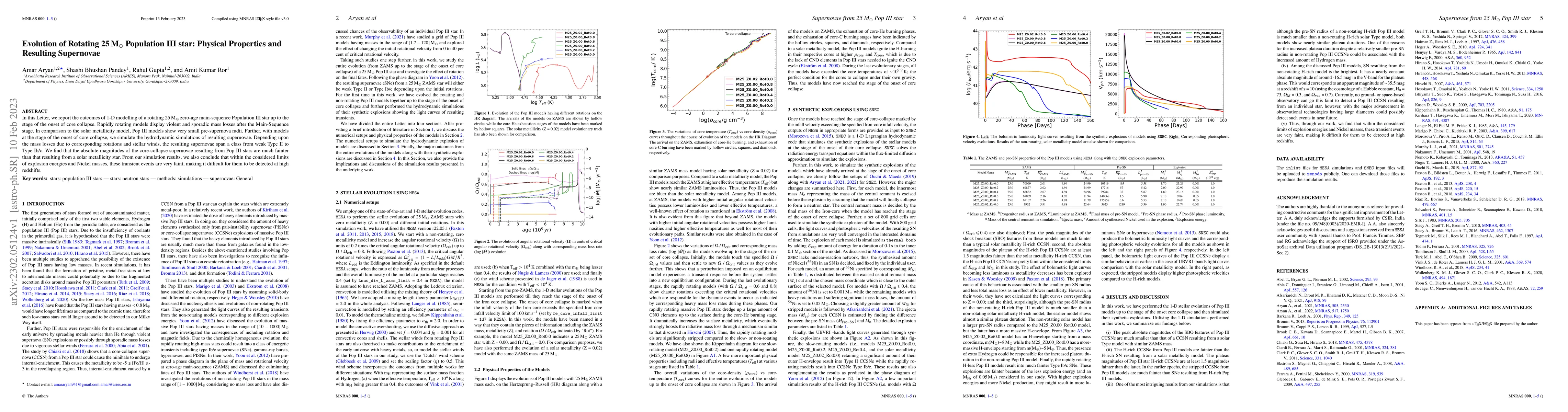 Thumbnail for Evolution of Rotating 25 M$_{\odot}$ Population III star: Physical
  Properties and Resulting Supernovae