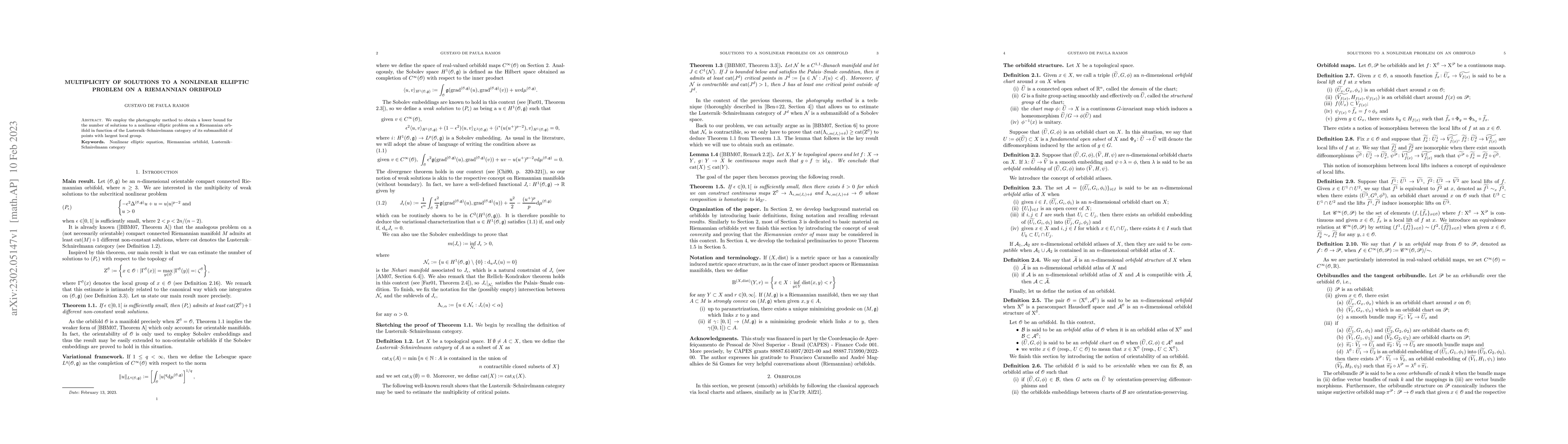 Thumbnail for Multiplicity of solutions to a nonlinear elliptic problem on a
  Riemannian orbifold