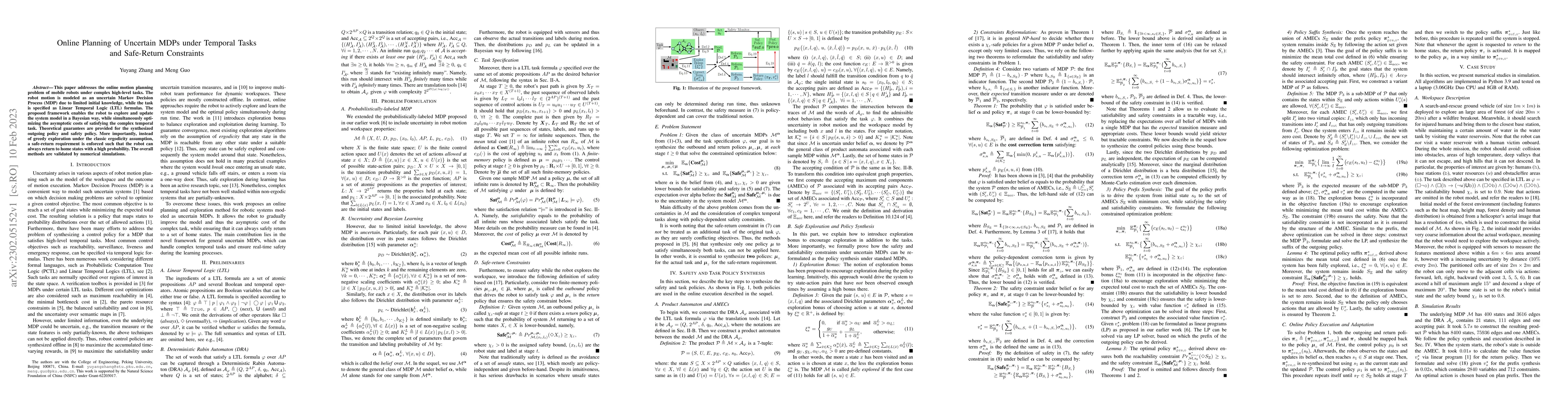 Thumbnail for Online Planning of Uncertain MDPs under Temporal Tasks and Safe-Return
  Constraints