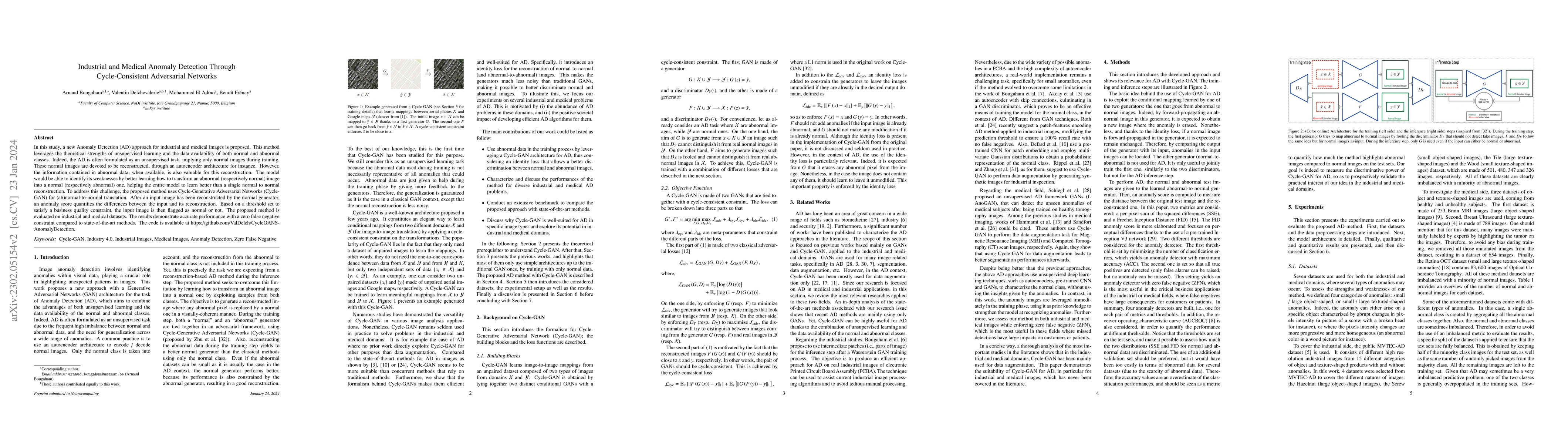 Thumbnail for Industrial and Medical Anomaly Detection Through Cycle-Consistent
  Adversarial Networks
