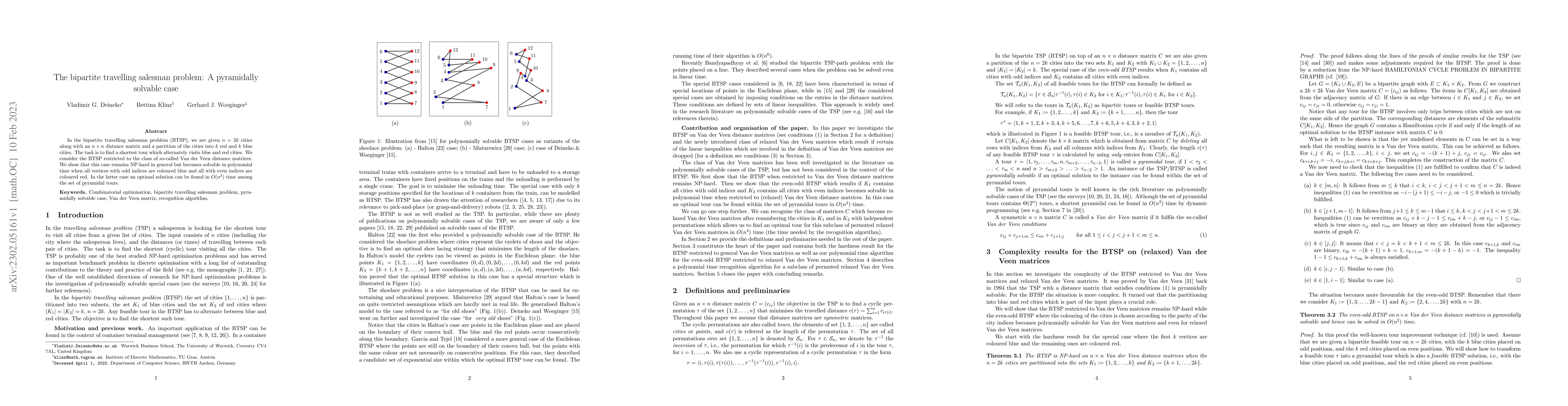 Thumbnail for The bipartite travelling salesman problem: A pyramidally solvable case