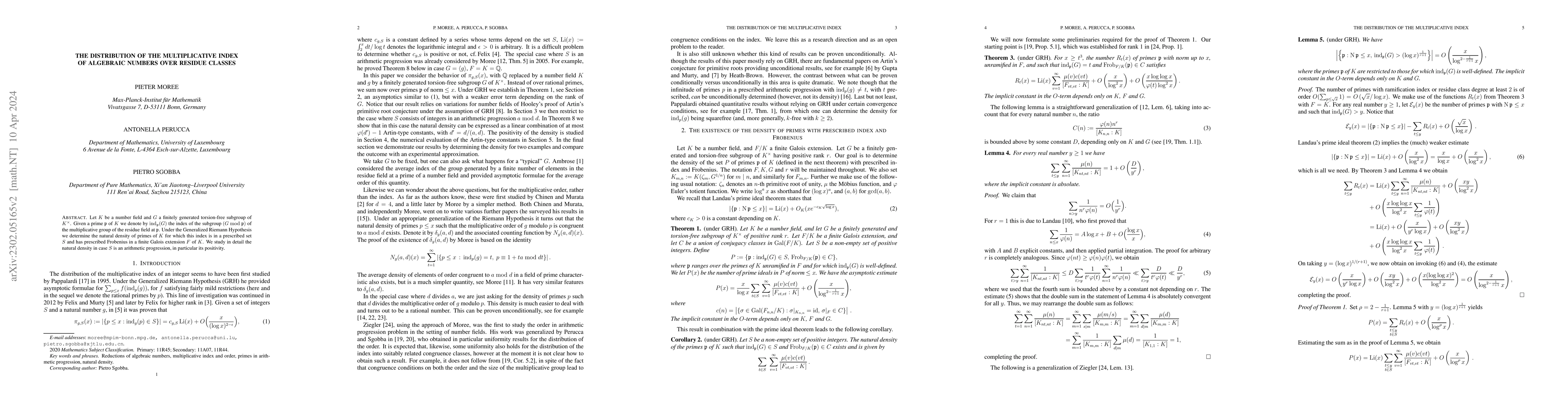 Thumbnail for The distribution of the multiplicative index of algebraic numbers over
  residue classes