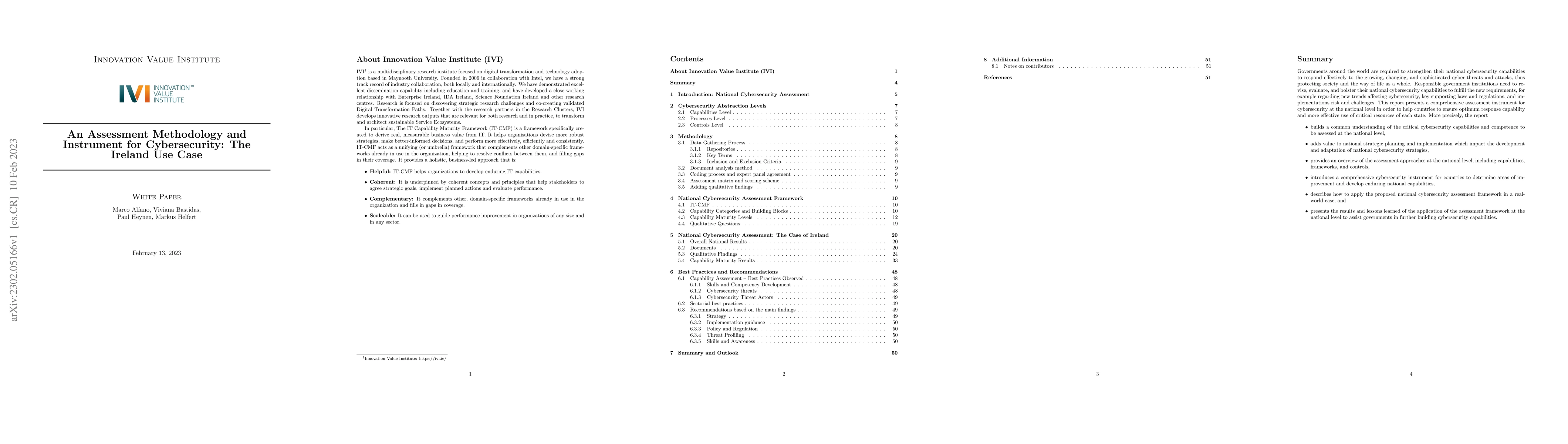 Thumbnail for An Assessment Methodology and Instrument for Cybersecurity: The Ireland
  Use Case