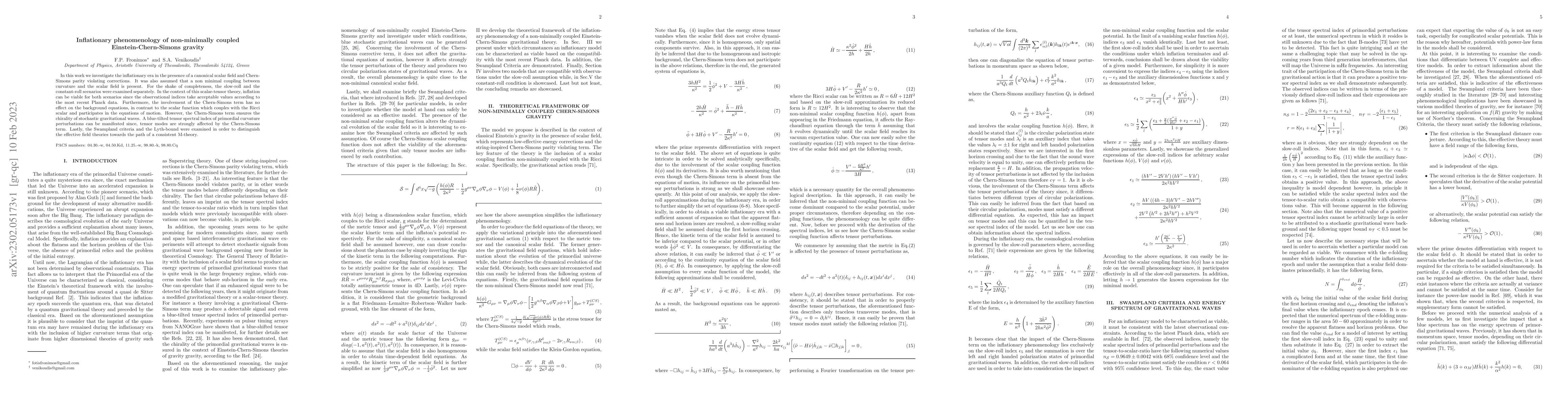 Thumbnail for Inflationary phenomenology of non-minimally coupled
  Einstein-Chern-Simons gravity