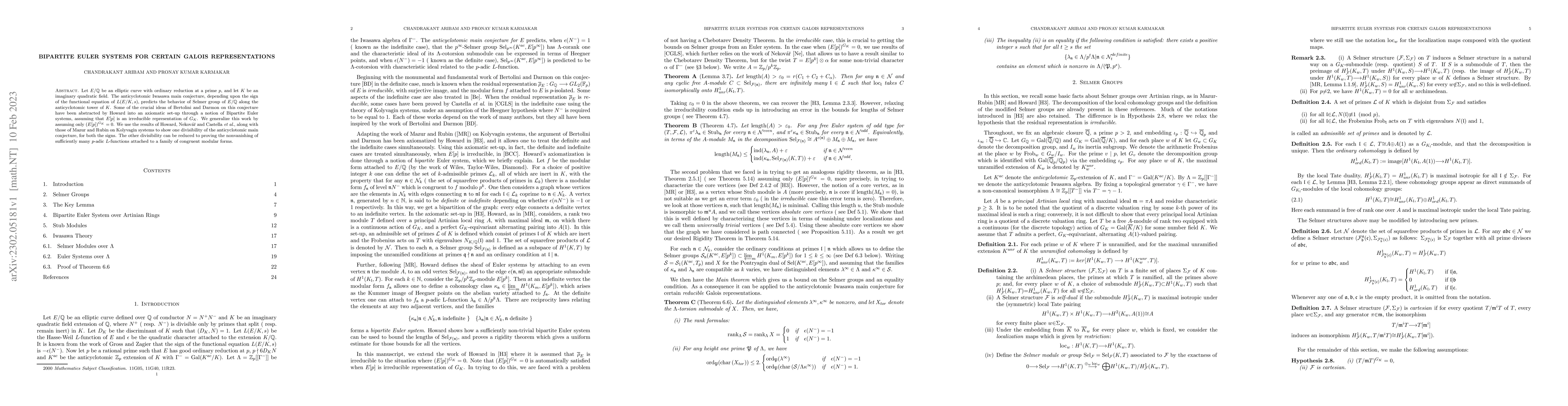 Thumbnail for Bipartite Euler Systems for certain Galois Representations