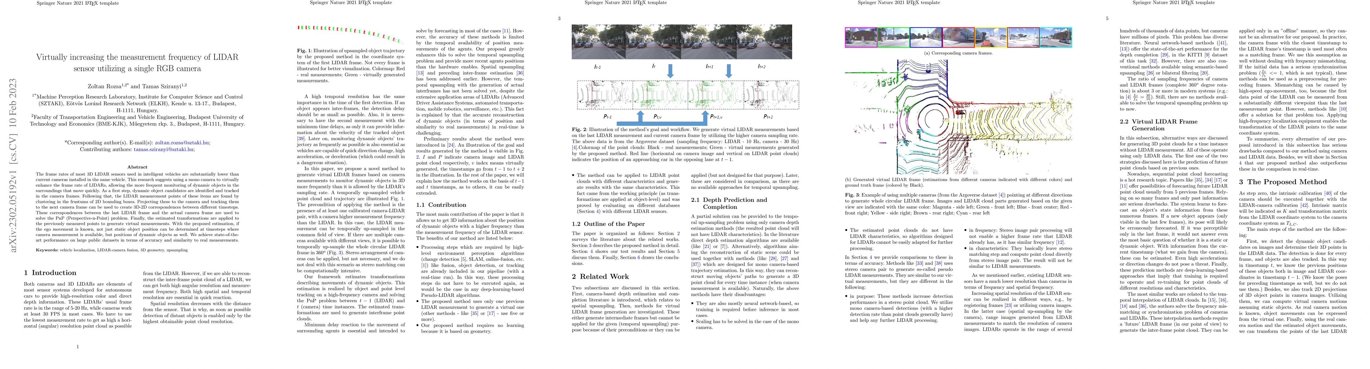 Thumbnail for Virtually increasing the measurement frequency of LIDAR sensor utilizing
  a single RGB camera