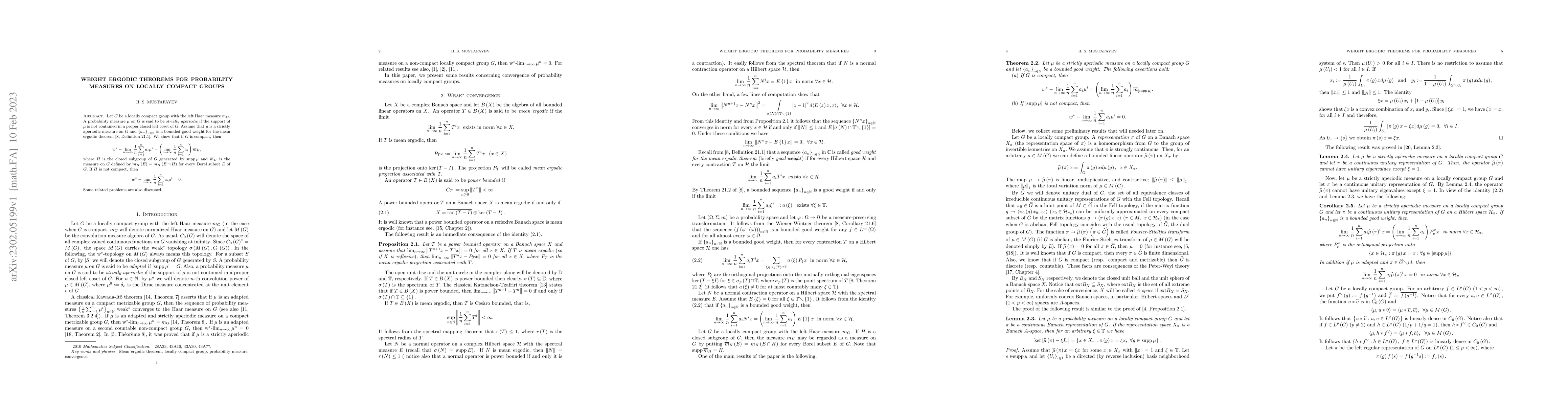Thumbnail for Weight Ergodic Theorems for Probability Measures on Locally Compact
  Groups