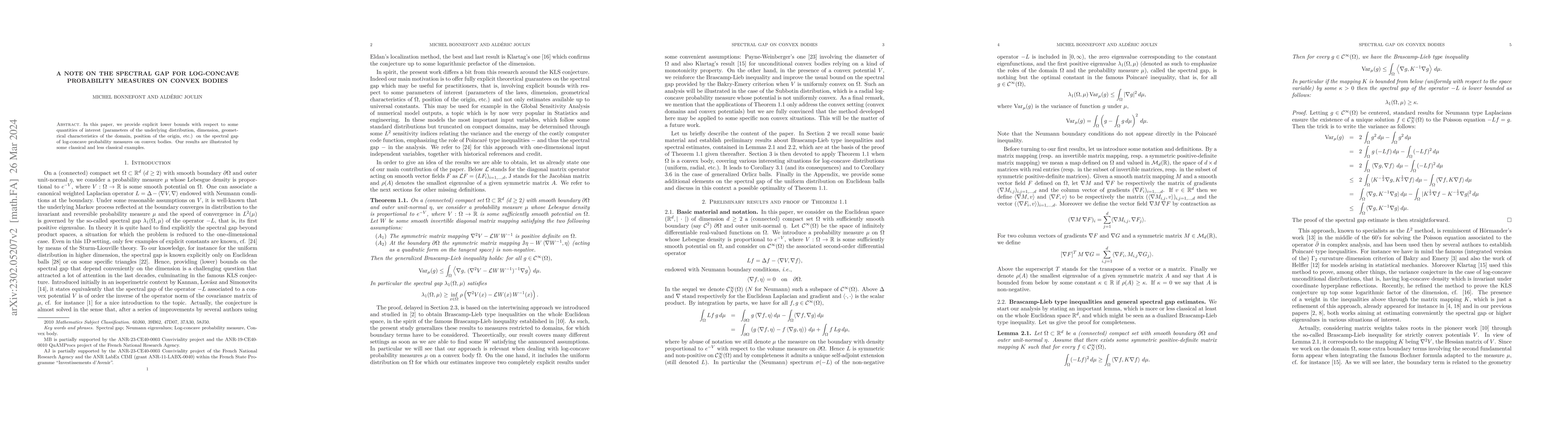 Thumbnail for A note on the spectral gap for log-concave probability measures on
  convex bodies