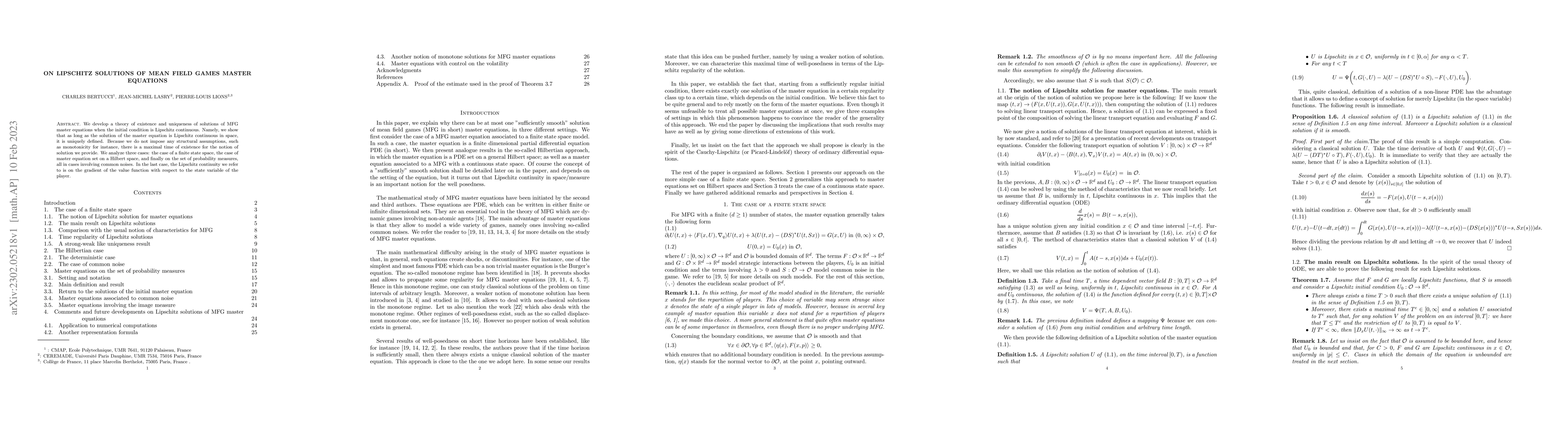 Thumbnail for On Lipschitz solutions of mean field games master equations