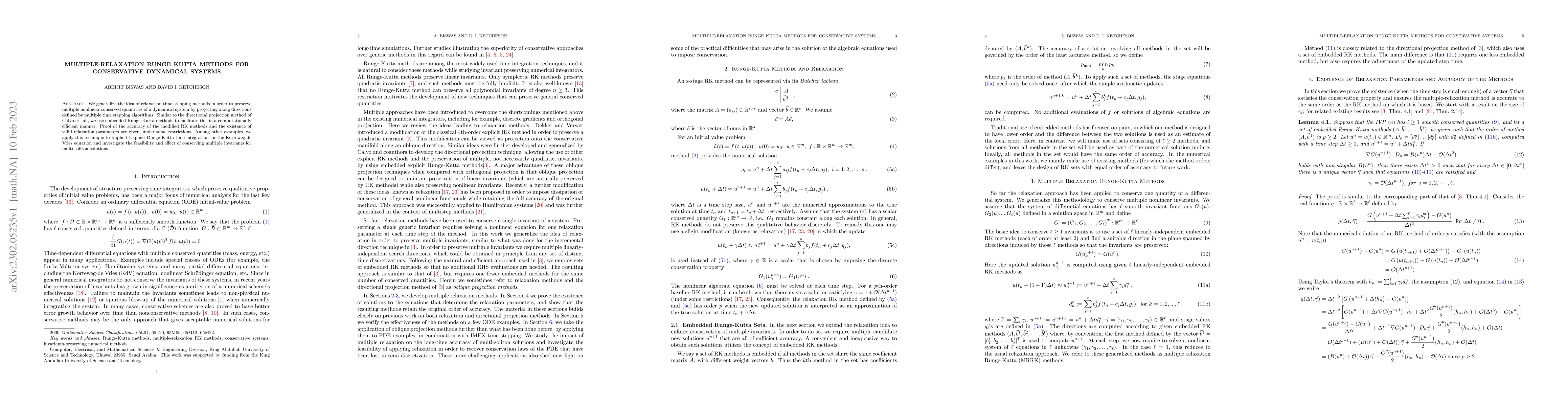 Thumbnail for Multiple-Relaxation Runge Kutta Methods for Conservative Dynamical
  Systems