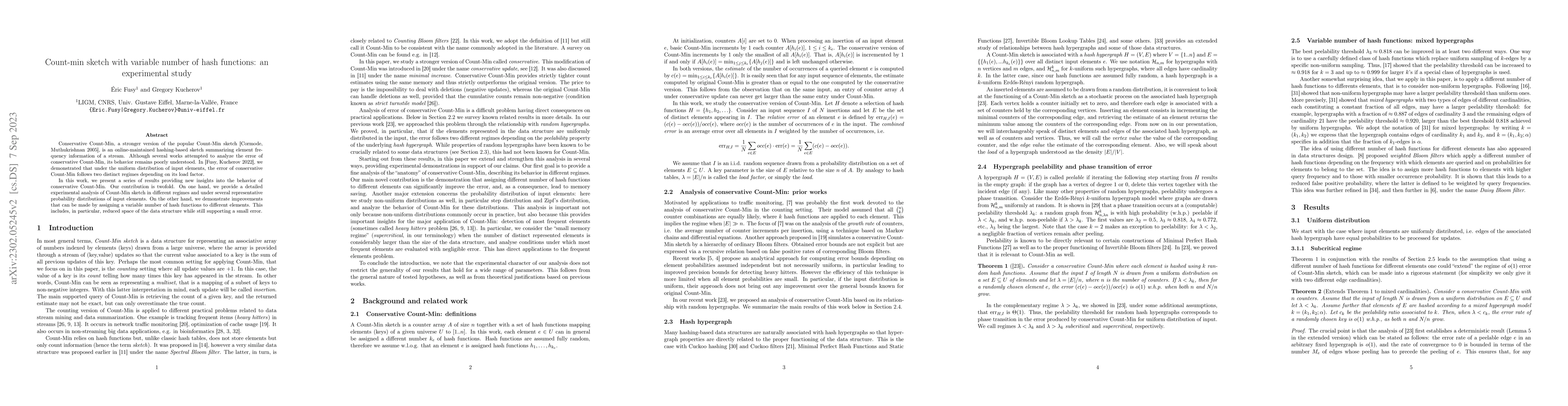 Thumbnail for Count-min sketch with variable number of hash functions: an experimental
  study