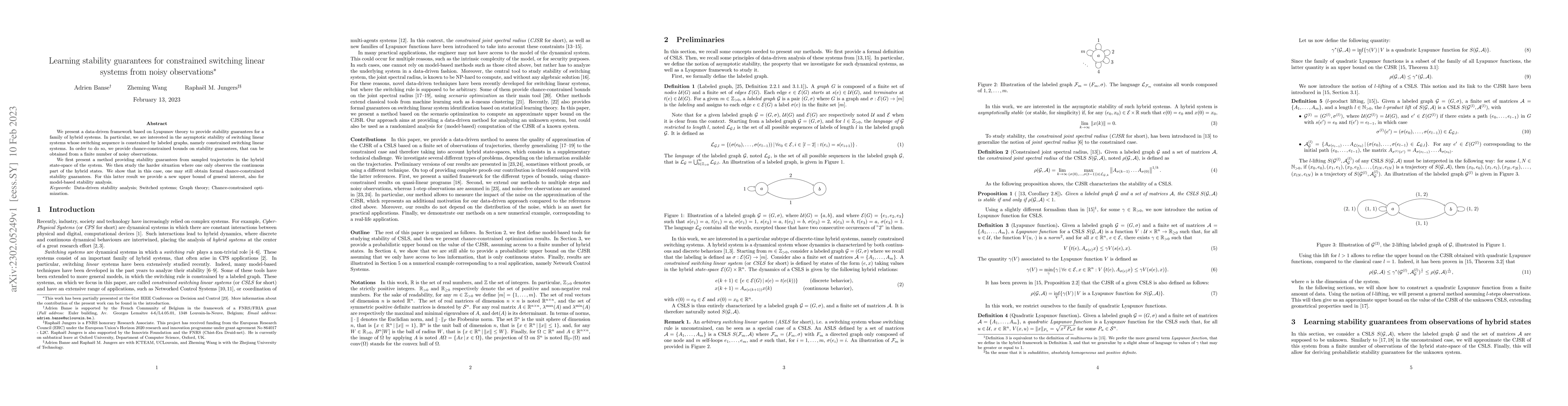 Thumbnail for Learning stability guarantees for constrained switching linear systems
  from noisy observations