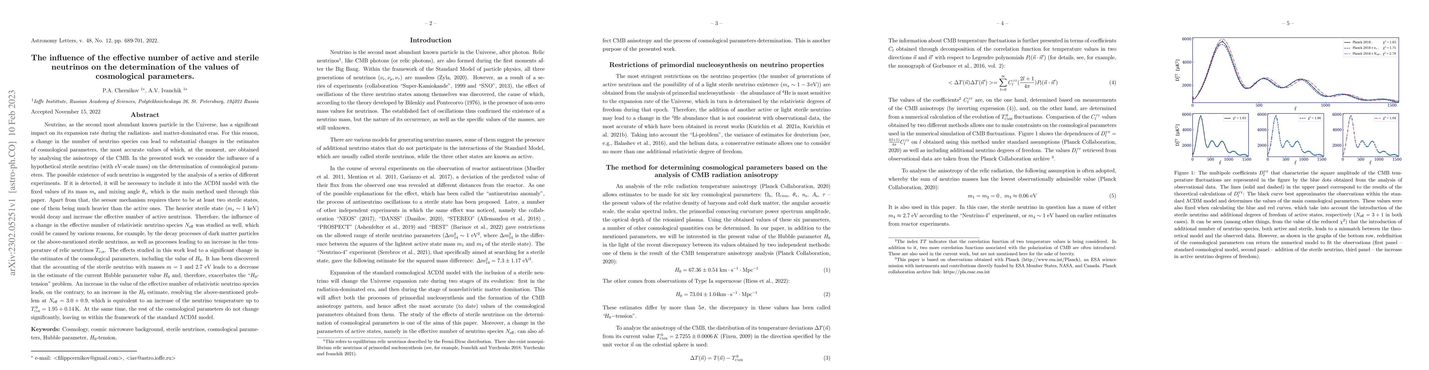 Thumbnail for The influence of the effective number of active and sterile neutrinos on
  the determination of the values of cosmological parameters