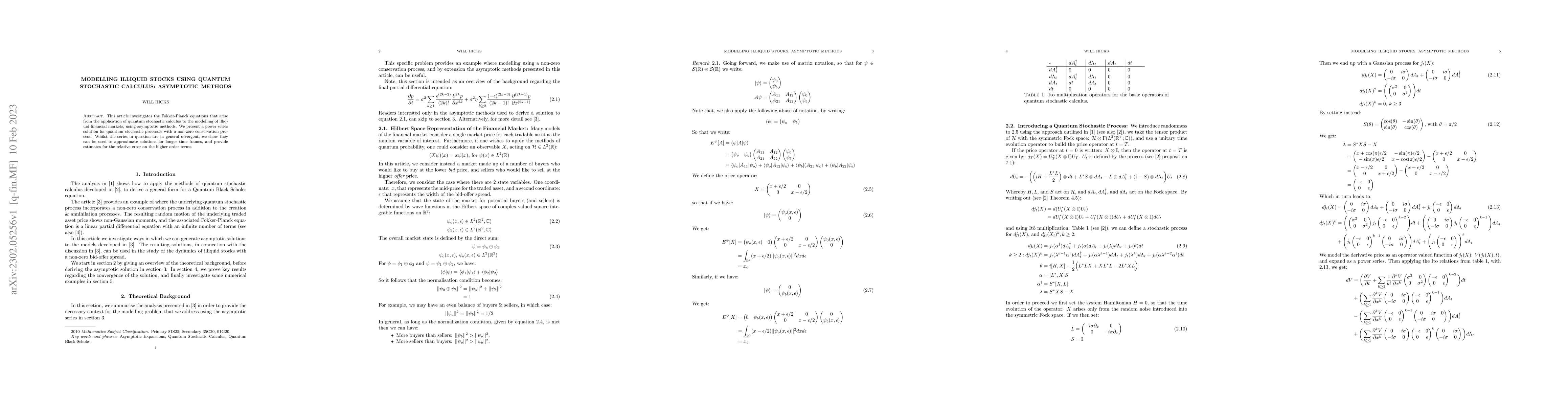Thumbnail for Modelling Illiquid Stocks Using Quantum Stochastic Calculus: Asymptotic
  Methods