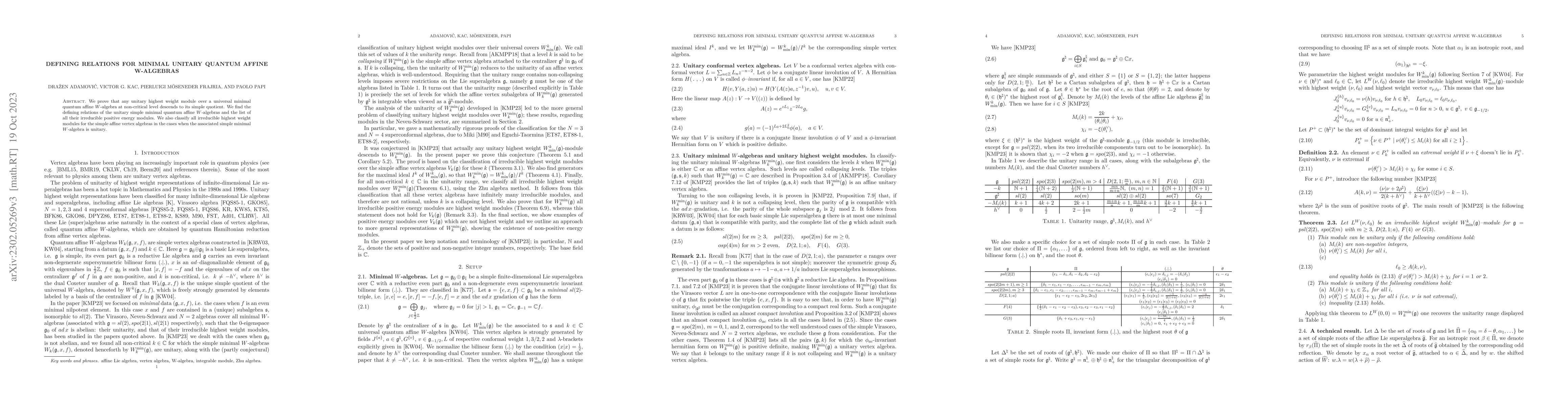 Thumbnail for Defining relations for minimal unitary quantum affine W-algebras