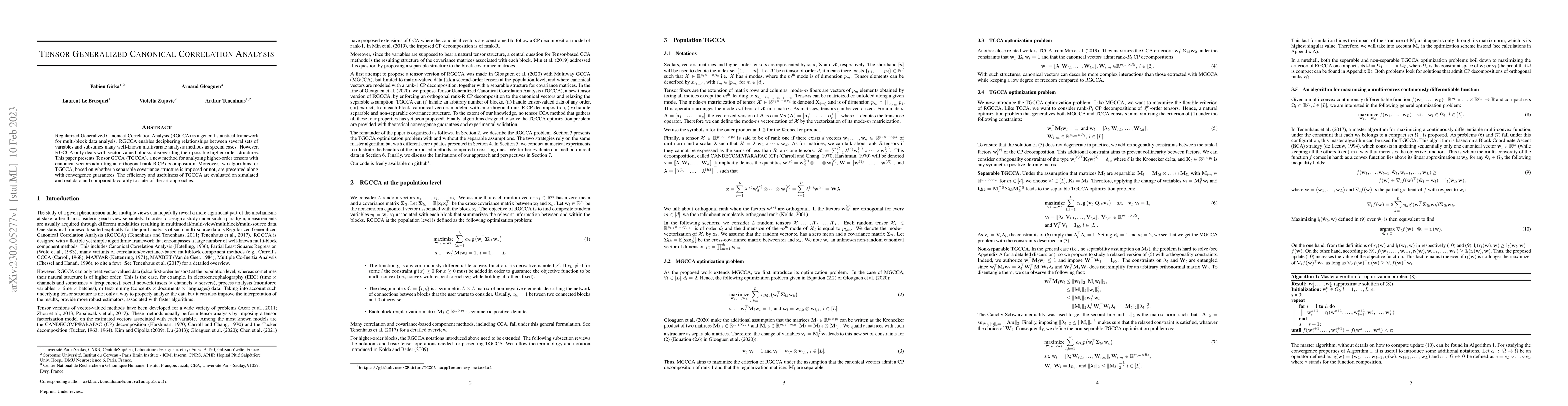Thumbnail for Tensor Generalized Canonical Correlation Analysis