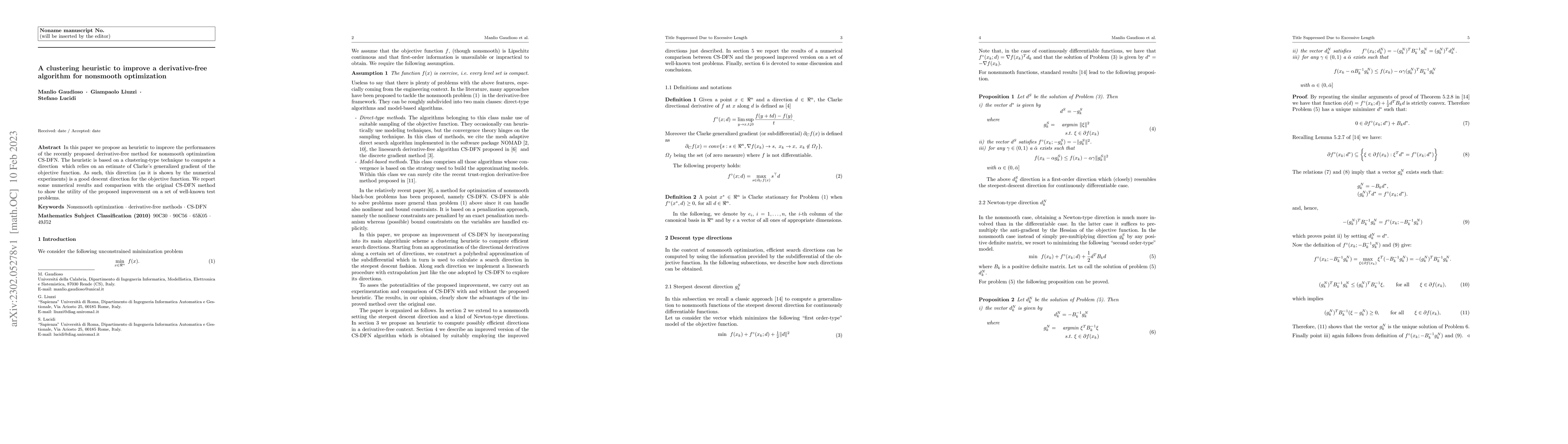 Thumbnail for A clustering heuristic to improve a derivative-free algorithm for
  nonsmooth optimization