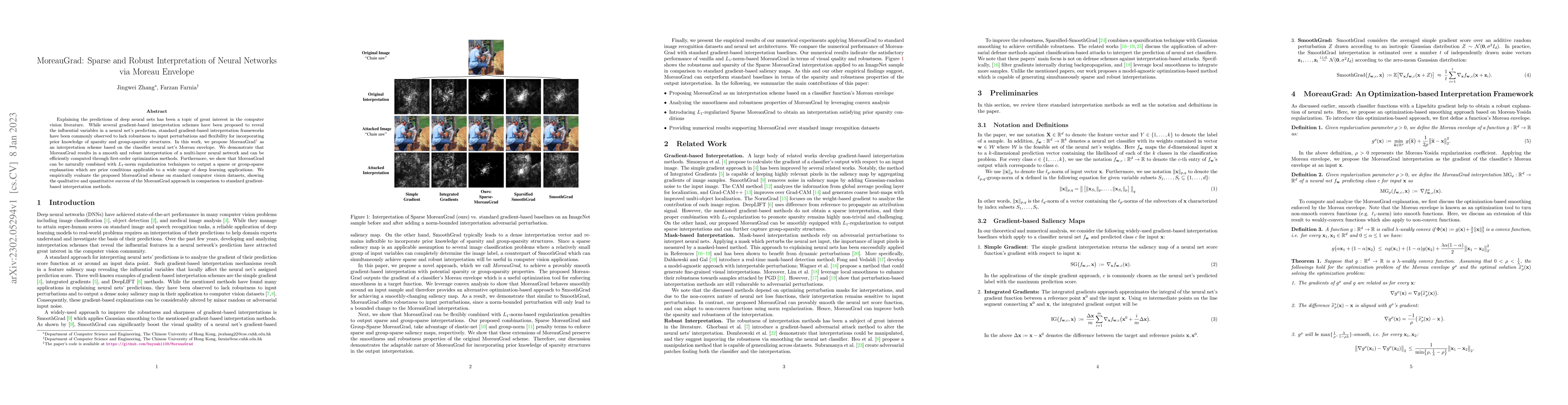 Thumbnail for MoreauGrad: Sparse and Robust Interpretation of Neural Networks via
  Moreau Envelope