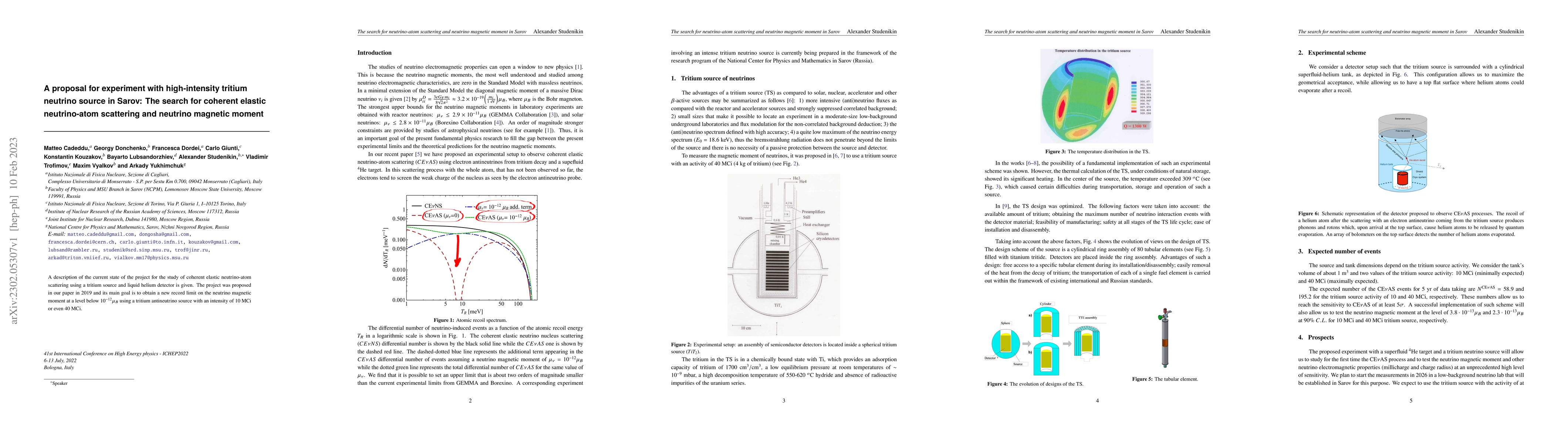 Thumbnail for A proposal for experiment with high-intensity tritium neutrino source in
  Sarov: The search for coherent elastic neutrino-atom scattering and neutrino
  magnetic moment