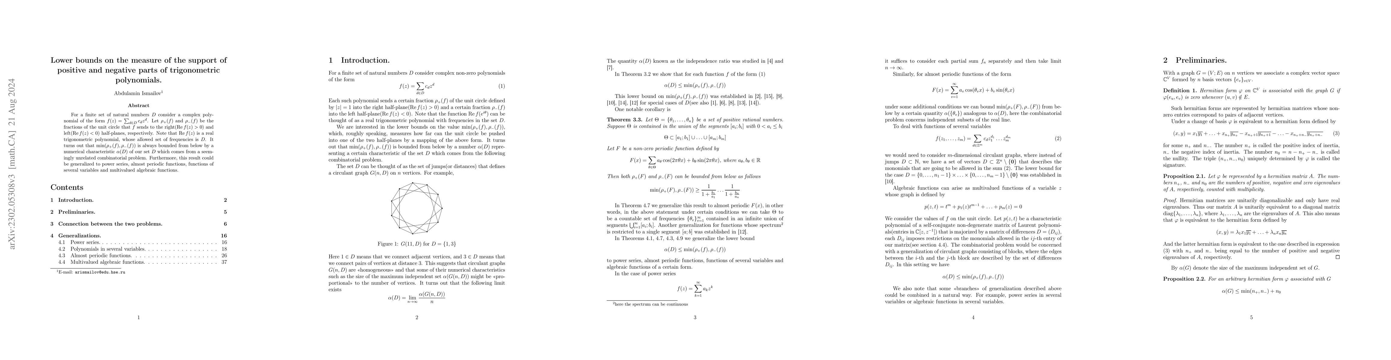 Thumbnail for Lower bounds on the measure of the support of positive and negative
  parts of trigonometric polynomials