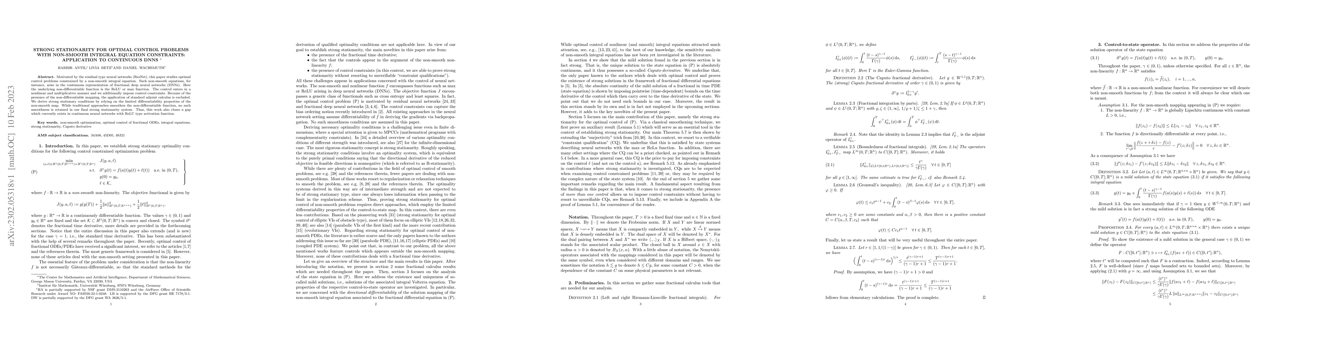 Thumbnail for Strong stationarity for optimal control problems with non-smooth
  integral equation constraints: Application to continuous DNNs