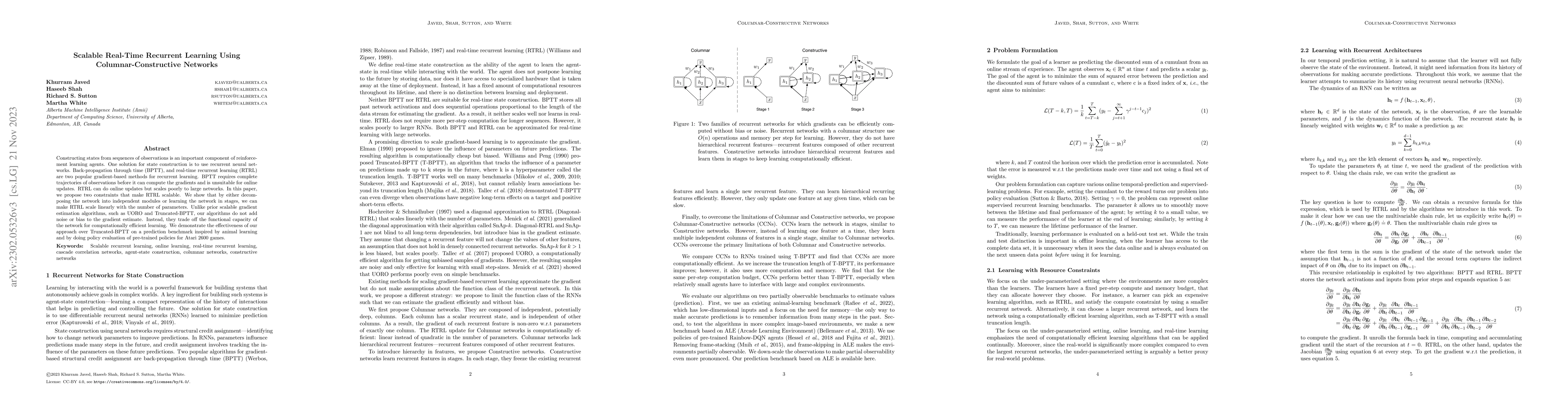 Thumbnail for Scalable Real-Time Recurrent Learning Using Columnar-Constructive
  Networks