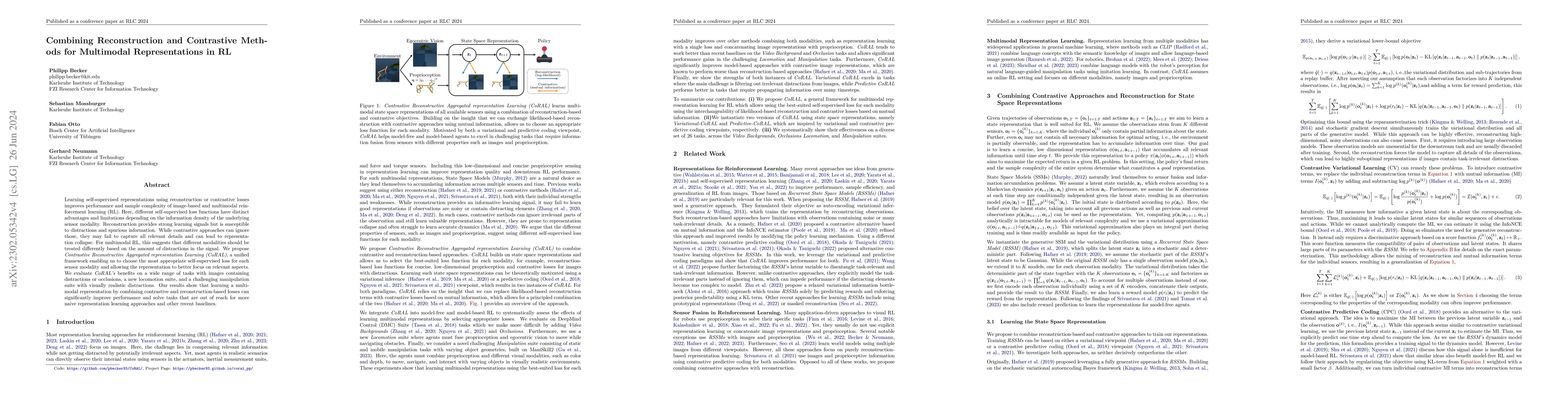Thumbnail for Combining Reconstruction and Contrastive Methods for Multimodal
  Representations in RL