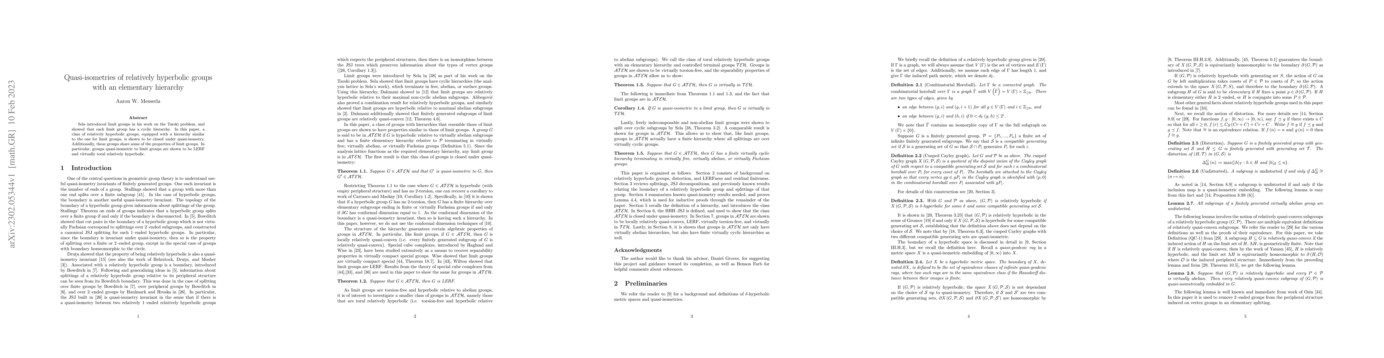 Thumbnail for Quasi-isometries of relatively hyperbolic groups with an elementary
  hierarchy