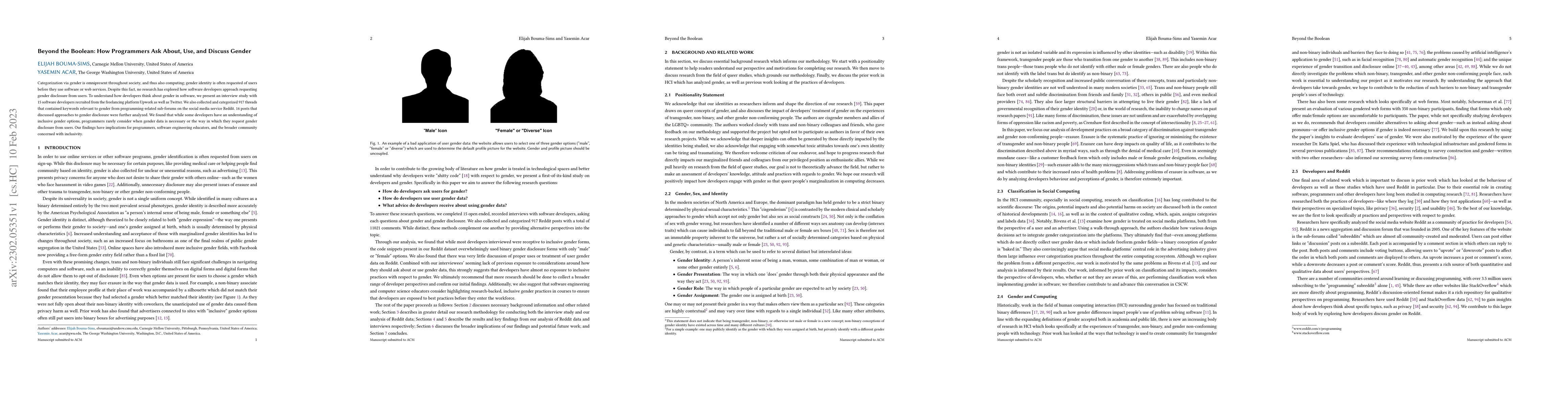 Thumbnail for Beyond the Boolean: How Programmers Ask About, Use, and Discuss Gender