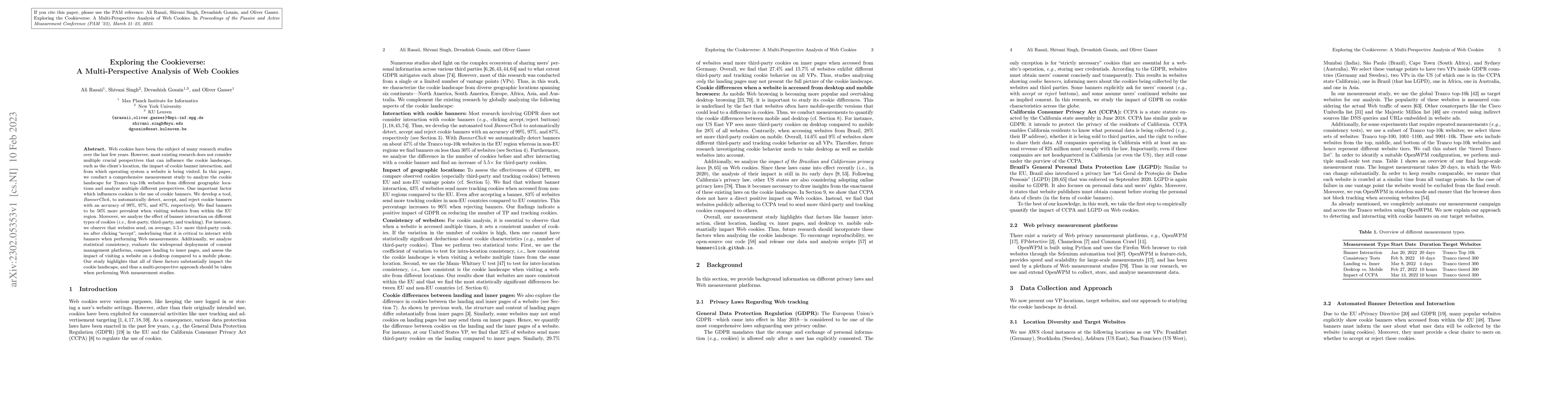 Thumbnail for Exploring the Cookieverse: A Multi-Perspective Analysis of Web Cookies