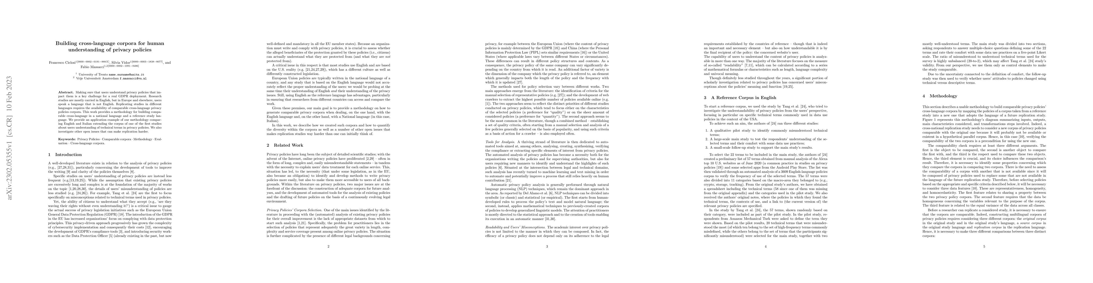 Thumbnail for Building cross-language corpora for human understanding of privacy
  policies