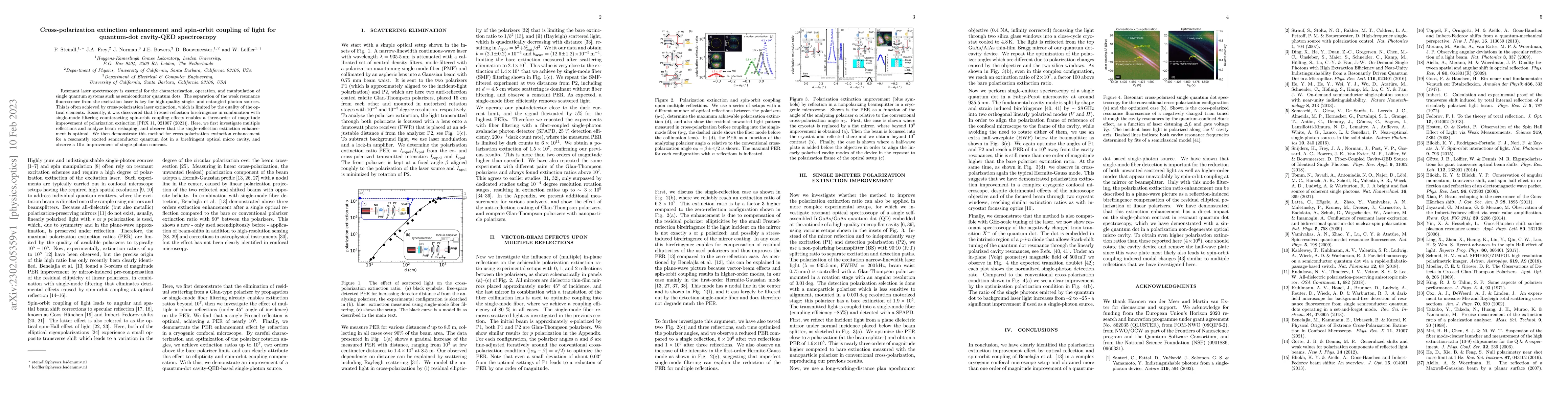 Thumbnail for Cross-polarization extinction enhancement and spin-orbit coupling of
  light for quantum-dot cavity-QED spectroscopy