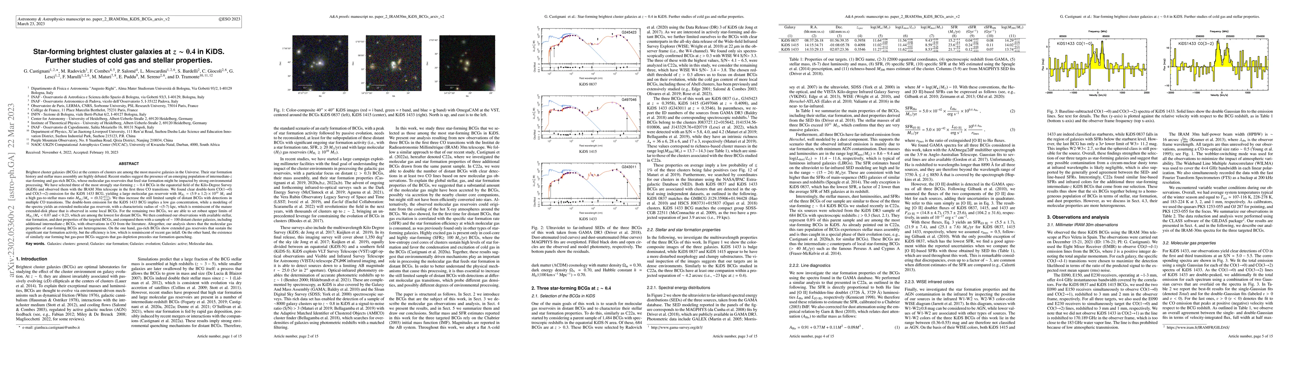 Thumbnail for Star forming brightest cluster galaxies at $z\sim0.4$ in KiDS. Further
  studies of cold gas and stellar properties