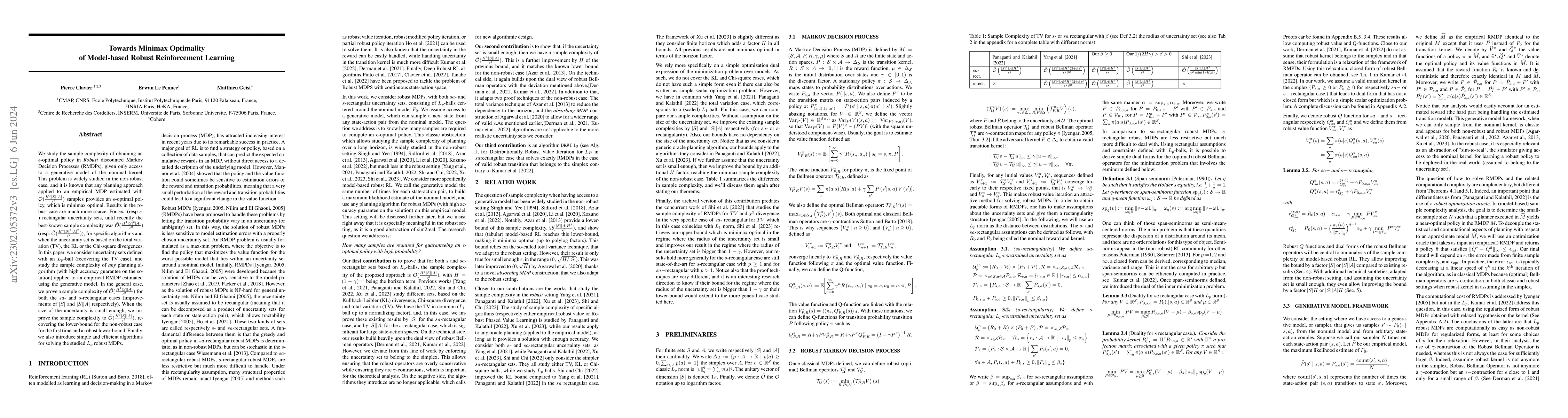 Thumbnail for Towards Minimax Optimality of Model-based Robust Reinforcement Learning