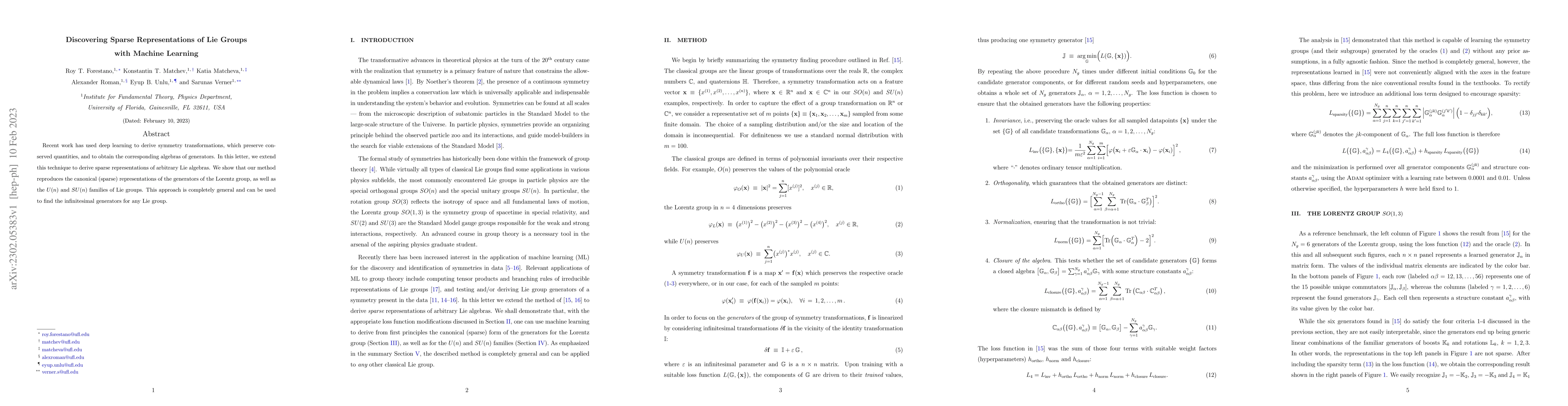 Thumbnail for Discovering Sparse Representations of Lie Groups with Machine Learning