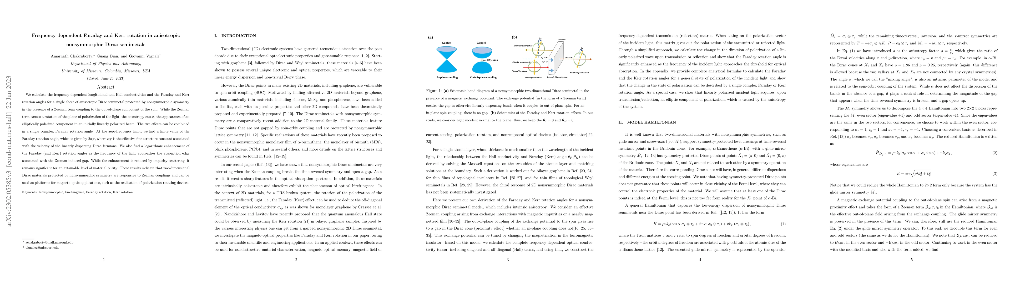 Thumbnail for Frequency-dependent Faraday and Kerr rotation in anisotropic
  nonsymmorphic Dirac semimetals