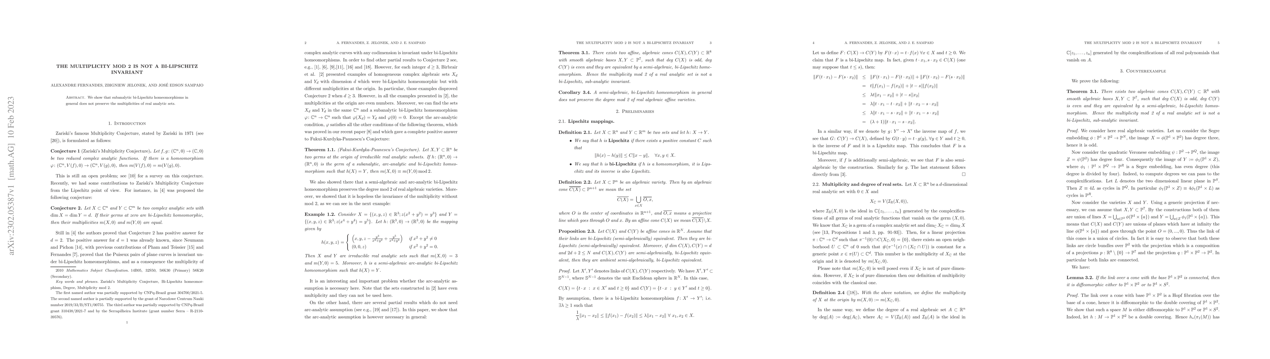 Thumbnail for The multiplicity mod 2 is not a bi-lipschitz invariant
